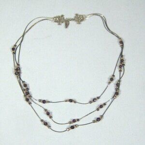 Sterling Silver Glass Beaded Triple Strand Necklace 16 Inch Choker 925 Israel